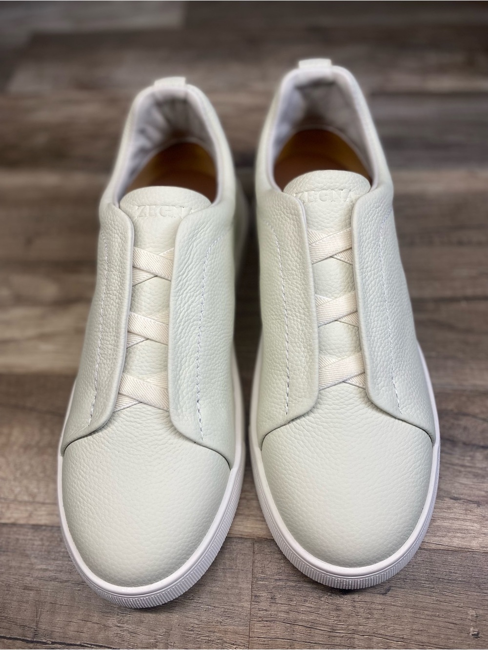 Zegna Triple Stitch Secondskin White Sneakers EU 44 / US 11 Luxury Slip-On